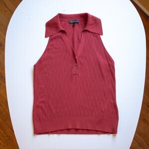 Banana Republic Red Ribbed Sleeveless Collared Sweater Size Medium